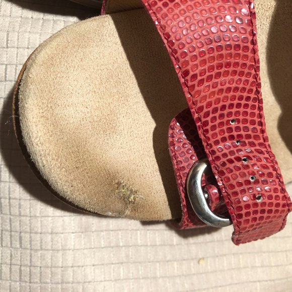 Dansko coral red leather wedge clog sandals, 8.5 - Picture 3 of 11